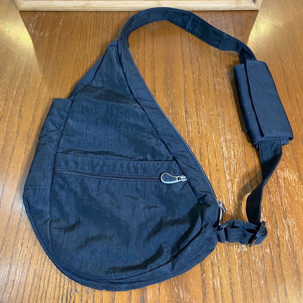 AmeriBag Healthy Back Bag Black Nylon Sling Backpack Ergonomic Travel Gym